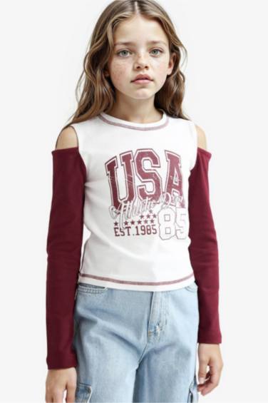 تيشيرت بناتي كم طويل مضلع بطبعة شعار سليم فيت