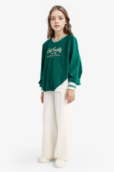 Girl Oversize Fit V-Neck Printed Sweatshirt