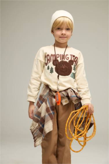 Baby Boy Crew Neck Bear Printed Soft Lining Sweatshirt