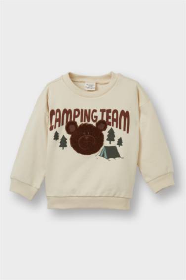 Baby Boy Crew Neck Bear Printed Soft Lining Sweatshirt