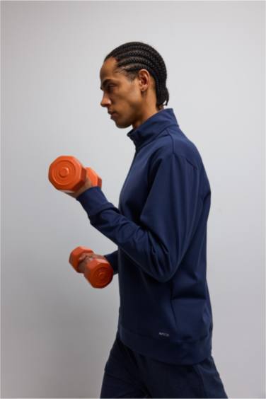 Standard Fit Stand Collar Sports Sweatshirt