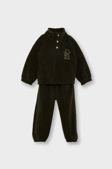 Baby Boy Fleece Stand Collar Sweatshirt Sweatpants 2 Piece Set