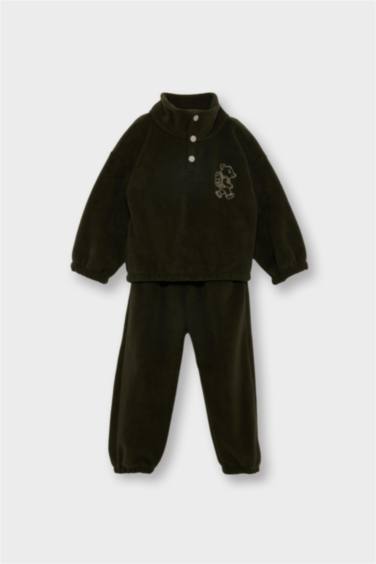 Baby Boy Fleece Stand Collar Sweatshirt Sweatpants 2 Piece Set