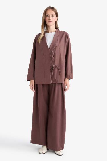 Wide Leg Linen Blended Trousers