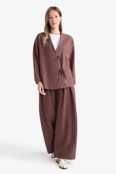 Wide Leg Linen Blended Trousers