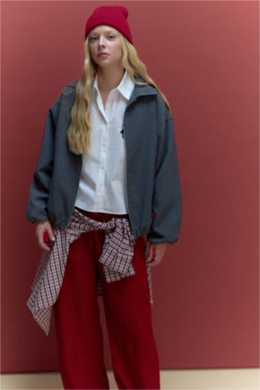 Fermuarlı Cepli Tafta Ceket