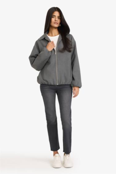 Fermuarlı Cepli Tafta Ceket