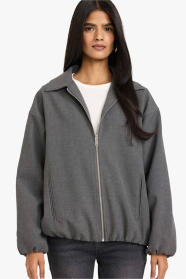 Fermuarlı Cepli Tafta Ceket