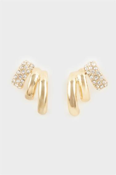 Kadın Taşlı Gold Küpe