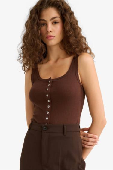 Slim Fit Button Neck Tank Top