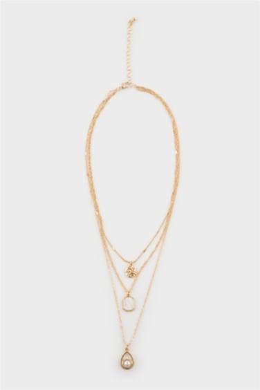 Kadın İnci Detaylı Gold Kolye