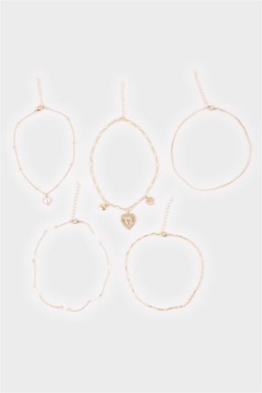 Kadın Kalp Detaylı 5'li Kolye Seti