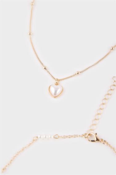 Kadın Kalp Detaylı 5'li Kolye Seti