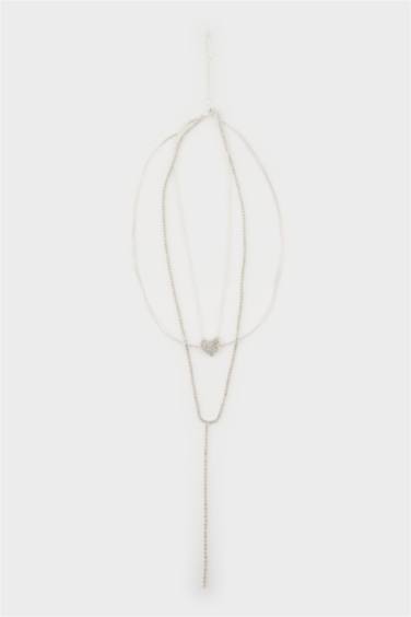 Kadın Kalp Detaylı Sılver Kolye