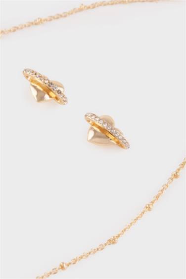 Ensemble Collier et Boucles d’oreilles dorés cœur et pierres pour femme
