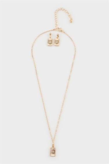 Kadın Gold 2'li Kolye Küpe Seti