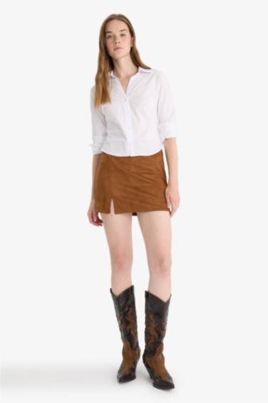 Yüksek Bel Süet Mini Etek