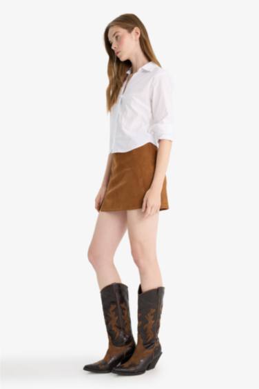 Yüksek Bel Süet Mini Etek