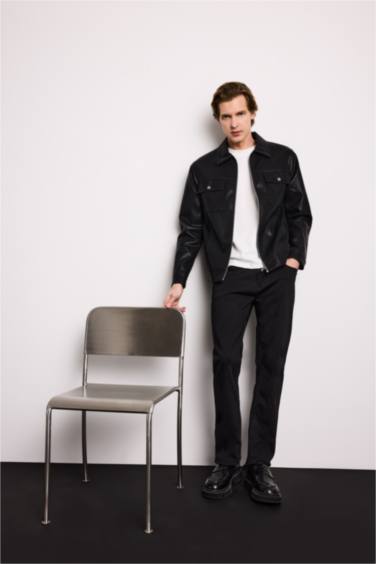 Slim Fit Astarlı Fermuarlı Suni Deri Mont