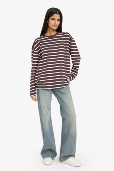 Loose Fit Çizgili Sweatshirt