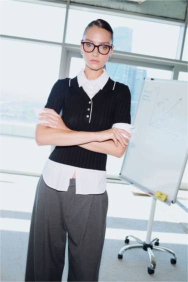 ұзын бұлшықет пішімі поло жаға трикотаж Пулловер