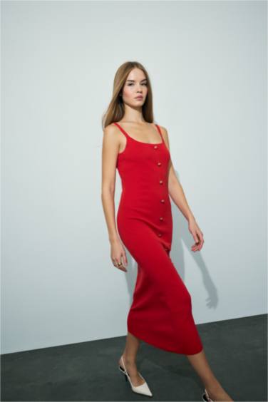 A Kesim Triko Askılı Midi Elbise