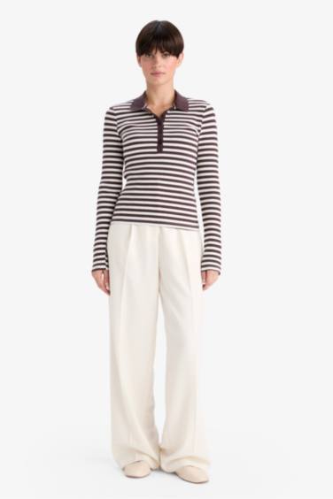 تيشيرت مخطط ردن طويل مضلع سليم فيت بياخة بولو