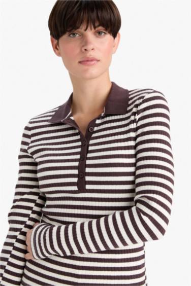 تيشيرت مخطط ردن طويل مضلع سليم فيت بياخة بولو