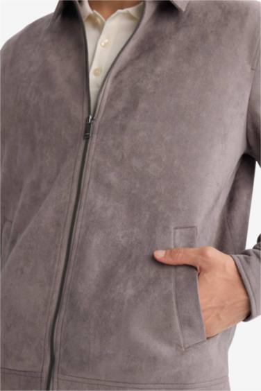 Замшевая куртка на молнии с подкладкой и воротником поло Regular Fit