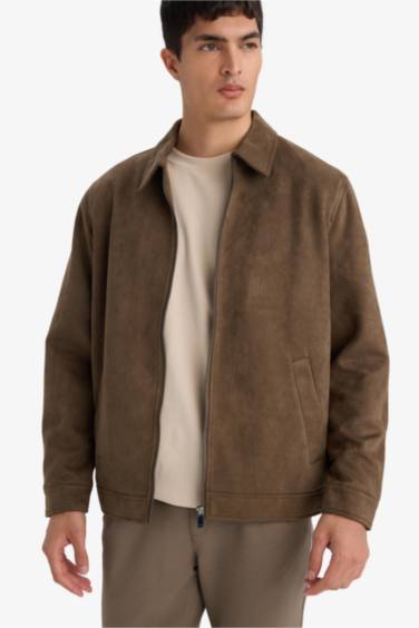 Regular Fit поло жағалы астары бар найзағайлы күдері куртка