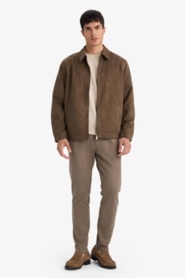 Regular Fit поло жағалы астары бар найзағайлы күдері куртка