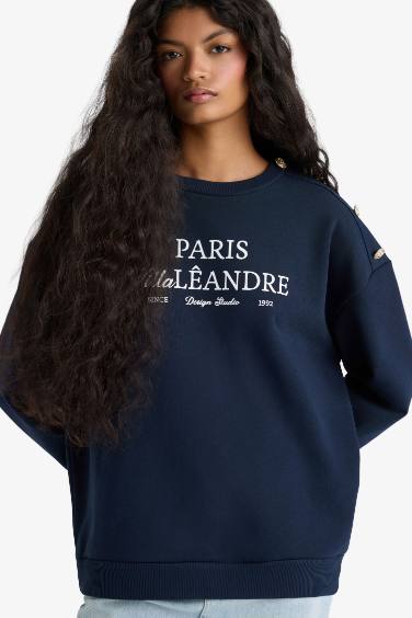 Relax Fit Printed Long Sleeve Print Thick Sweatshirt