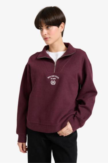 Regular Fit Yarım Fermuarlı Baskılı Sweatshirt