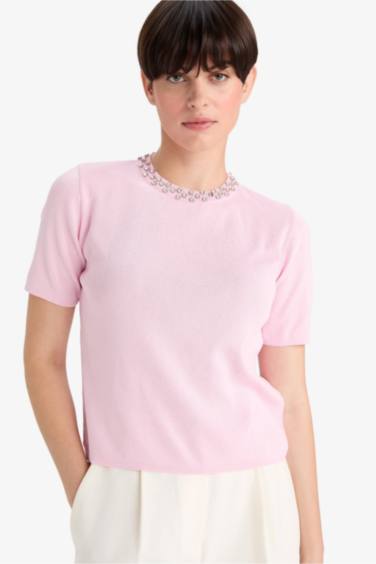 Regular Fit Crew Neck Embroidered Knitwear Pullover