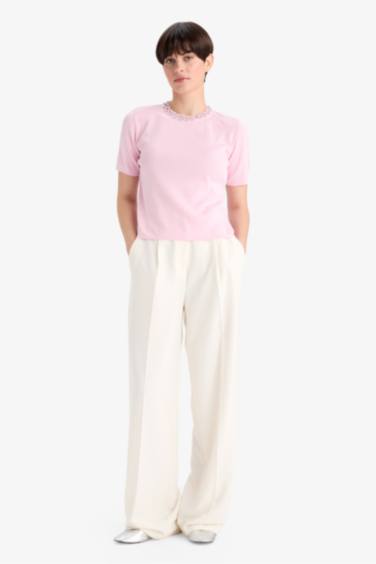 Regular Fit Crew Neck Embroidered Knitwear Pullover