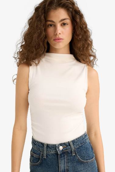 Slim Fit Ribana Half Turtleneck Tank Top