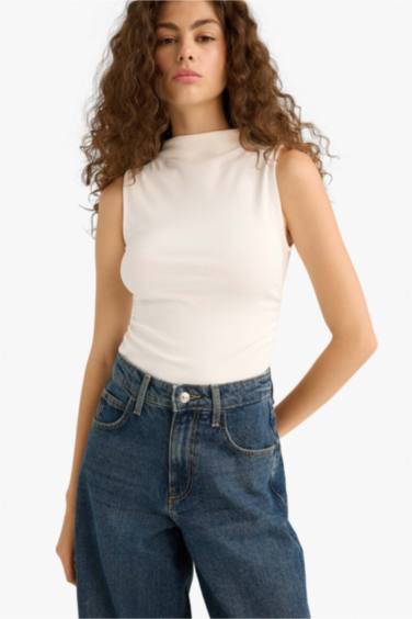 Slim Fit Ribana Half Turtleneck Tank Top