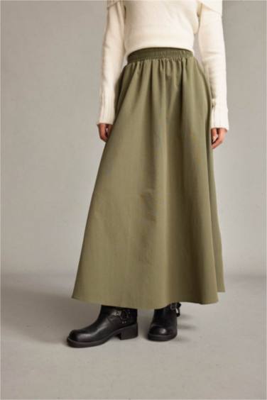 تنورة طويلة بوبلين بخصر مطاطي