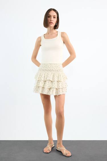 Floral Elastic Waist Mini Skirt