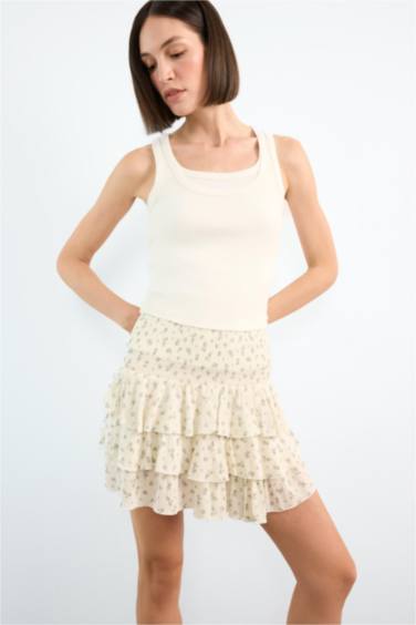 Floral Elastic Waist Mini Skirt