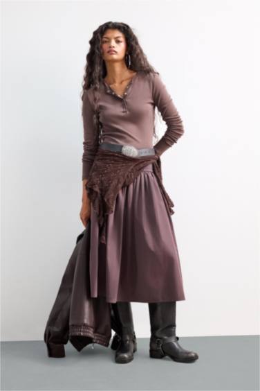 Coool A Kesim Yüksek Bel Poplin Midi Etek