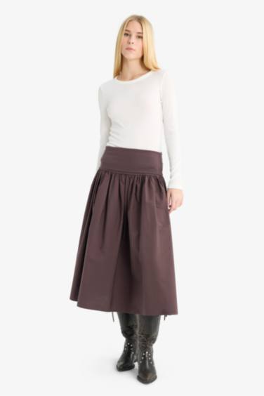 Coool A Kesim Yüksek Bel Poplin Midi Etek