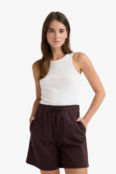Beli Bağcıklı Basic Düz Bermuda Şort