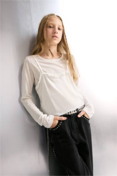 تيشيرت كم طويل سليم فيت برقبة مستديرة