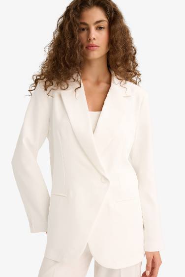 Slim Fit Jacket Collar Crepe Taffeta Blazer