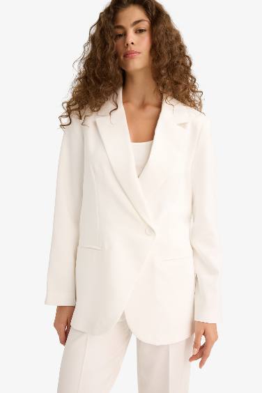 Slim Fit Jacket Collar Crepe Taffeta Blazer