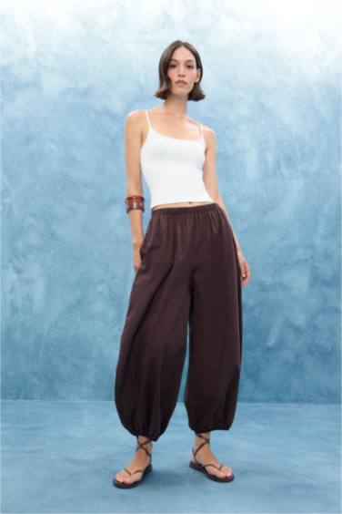 Barrel Fit Cepli Normal Bel Standart Boy Vual Şalvar Pantolon