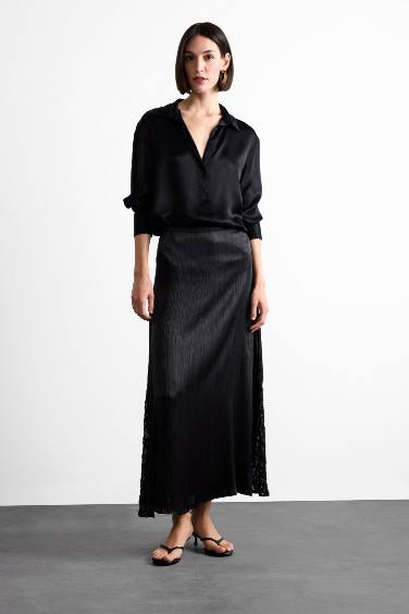 تنورة ميدي ستان دانتيل بخصر عالي