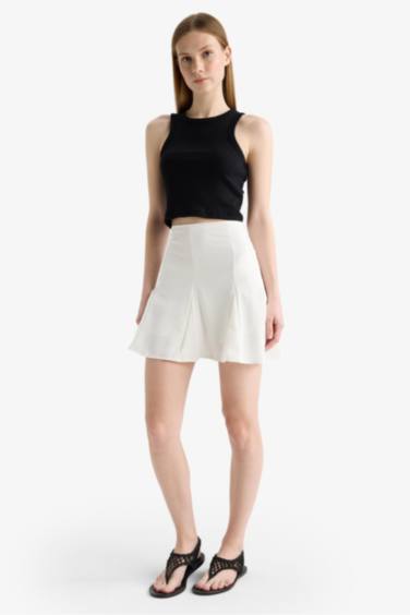 A Kesim Normal Bel Krep Mini Etek