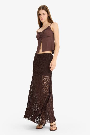 Lace High Waist Maxi Knitted Skirt